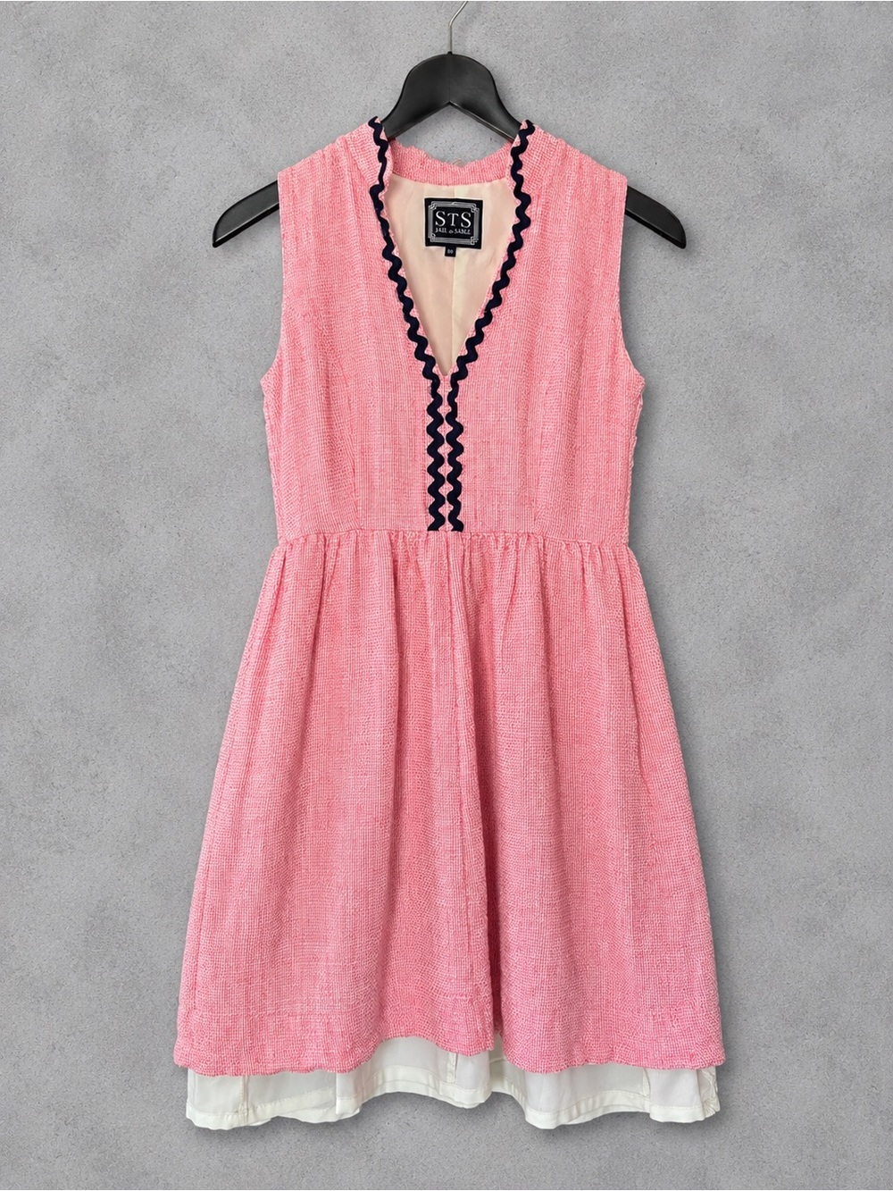 STS Sail to Sable Pink 100% Linen Dress Ric Rac Trim Sleeveless Size 00